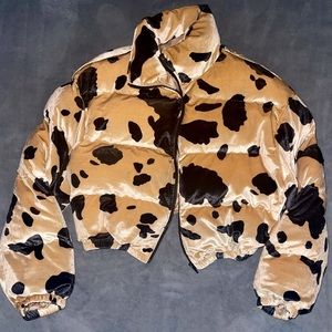 SHEIN Puffer Crop Jacket - COW PRINT